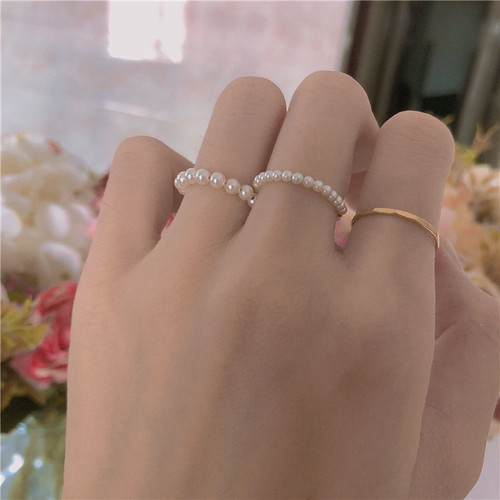 Non-fading ultra-thin double-layer Swarovski pearl strong light American 14K gold-plated index finger ring ring tail ring for women 925