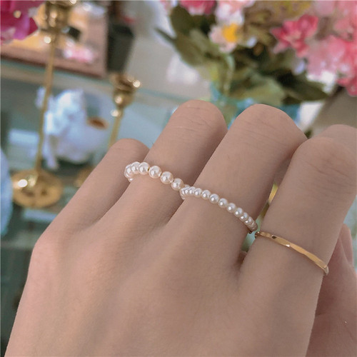 Non-fading ultra-thin double-layer Swarovski pearl strong light American 14K gold-plated index finger ring ring tail ring for women 925
