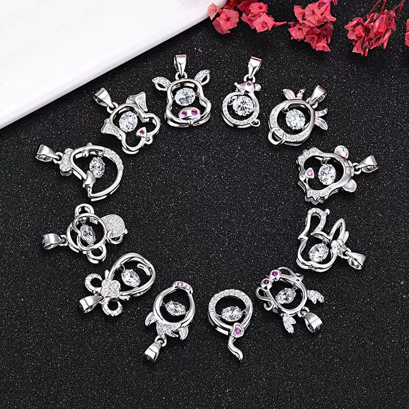 十二生肖项链s925跳舞灵动吊坠女镶钻六芒星盟趣韩版短款锁骨链