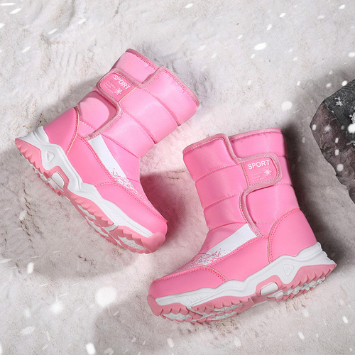 儿童雪地靴防水冬季保暖中筒靴加绒童鞋男女孩棉鞋Snow boots跨境