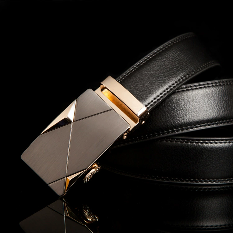 Men’s genuine leather ratchet belt, two‑layer cowhide, adjustable 110–125 cm