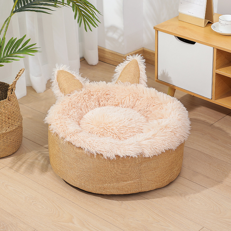 Nido de gato cuatro estaciones disponibles estera extraíble y lavable orejas de gato perrera creativa perro de peluche gato caliente cama del animal doméstico
