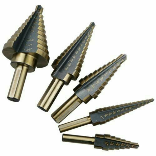 5-piece set of British aluminum box step drill, steel plate hole punch, British reamer drill, baked yellow pagoda drill bit, bench step drill