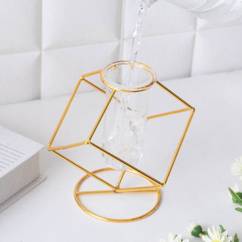 Nuevos adornos creativos de jarrones de vidrio, flores secas, hidroponía, figuras geométricas tridimensionales, decoraciones para el hogar, arreglos florales, lujo ligero.