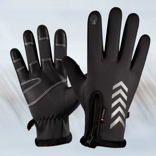 Outdoor Sports Riding Gloves Winter Skiing Velvet Zipper Waterproof Non-slip Reflective Men's and Women's Touch Screen Gloves Cross-Border
