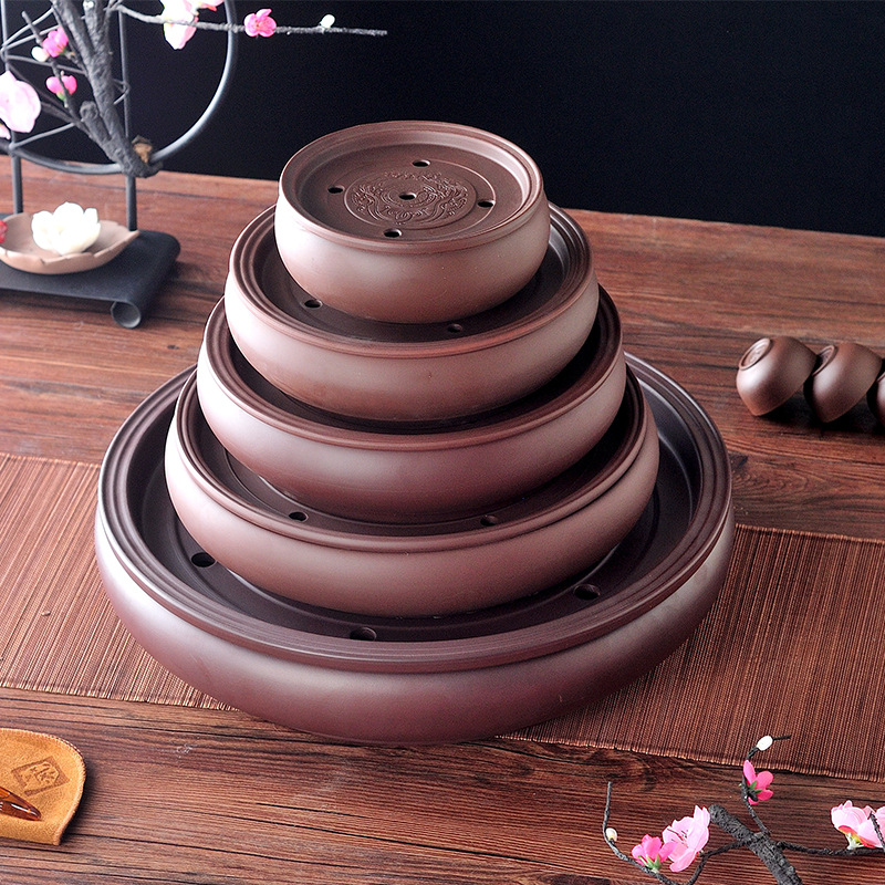 Yixing Zisha Kung Fu Tea Tray Tea Sea Round Tea Table Large and Small Size Tea Tray Ceramic Tea Set Simple Water Storage Tray