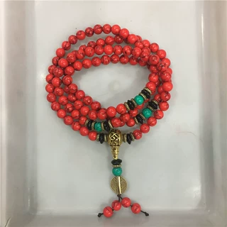 藏式合成红松石108颗多圈手链圆佛珠手串算盘珠男女款佛珠手链