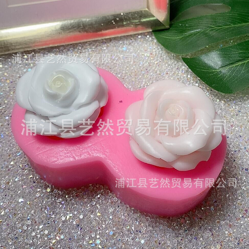 DIY cristal epoxi doble Rosa flor silicona molde fondant molde epoxi yeso decoración de la tabla accesorios decoración del molde