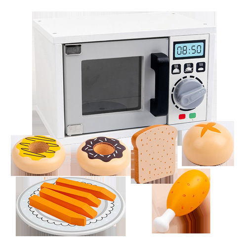 Wooden children's simulated microwave oven kitchen toys play house bread baking dessert meal kitchenware set toys