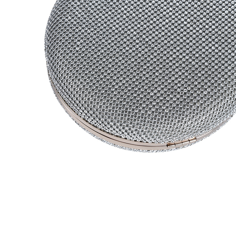 Bolso de noche transfronterizo nuevo Bolso de noche de diamantes de imitación hecho a mano incrustado bolso de noche bandolera portátil pequeño bolso redondo en stock