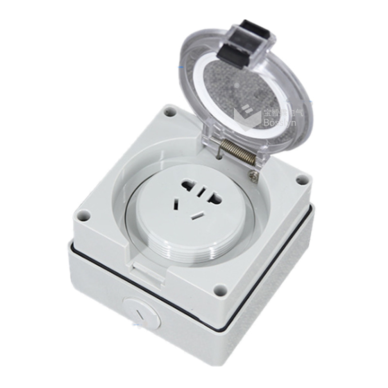 国标五孔明装接线防水插座 户外防暴雨插座 16A二三插花园插座