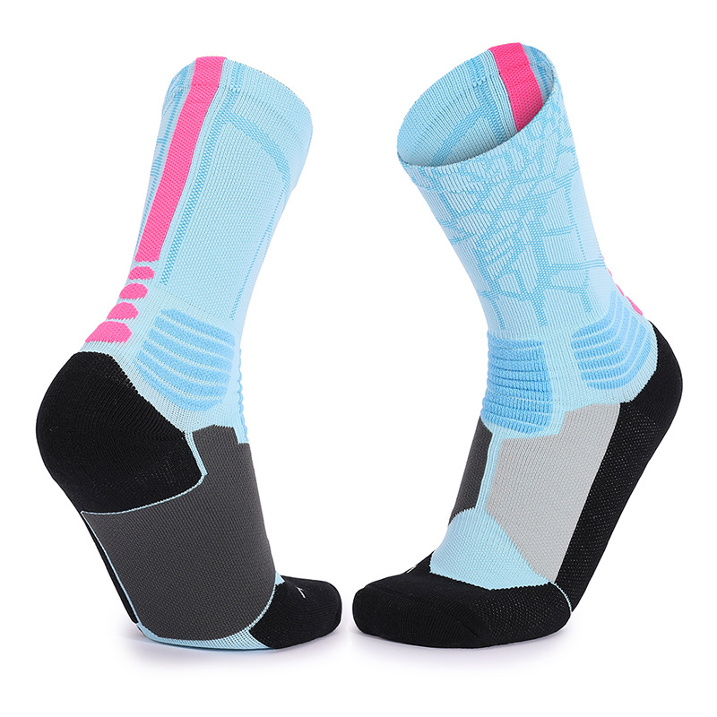 Calcetines deportivos de media pantorrilla para venta al por mayor transfronteriza, calcetines de toalla antideslizantes engrosados, calcetines de baloncesto versátiles, absorbentes de impactos, de sudor y transpirables.