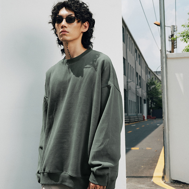 # OVDY 가을, 겨울 남성 트렌디 브랜드 플러스 벨벳 두꺼운 솔리드 컬러 루즈 오프 숄더 오버 사이즈 라운드 넥 스웨트 셔츠로 따뜻하게 유지