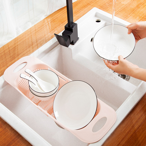 New drain basket storage rack fruit and vegetable washing basket telescopic storage basket rectangular plastic kitchen sink drain basket