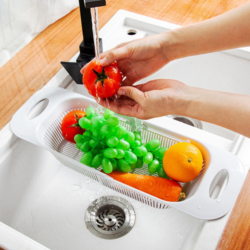 New drain basket storage rack fruit and vegetable washing basket telescopic storage basket rectangular plastic kitchen sink drain basket