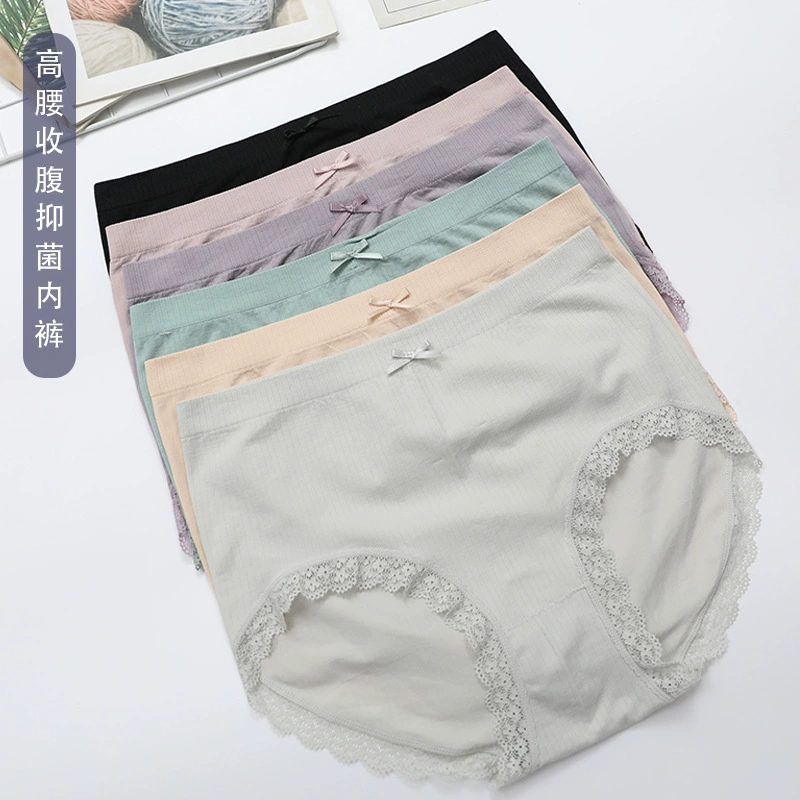 Новый плюс размер женщин пухлые девушки высокой талией бедра дышащий средней талии кружева нижнее белье 260534