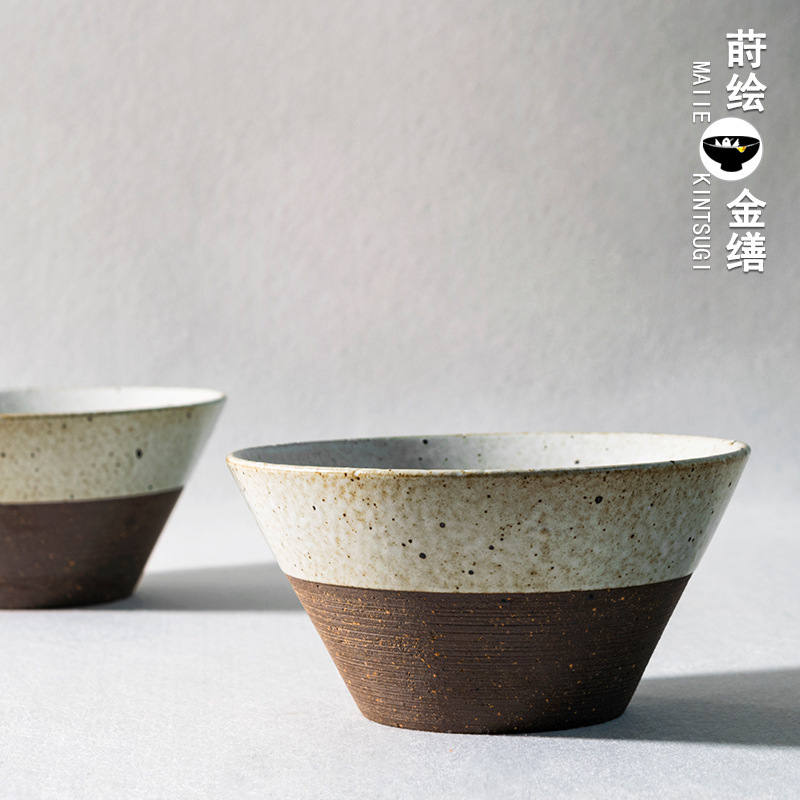 Stoneware Japanese style Bucket Bowl 6 inch rice bowl ceramic soup bowl old-fashioned ramen bowl Jingdezhen tableware salad bowl