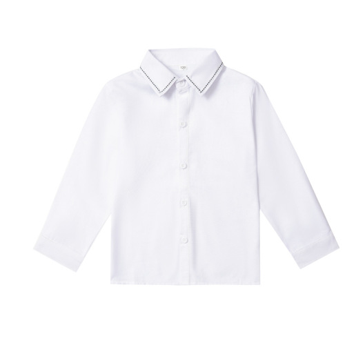 Children's Shirts Light Blue Lace Ruffle Long Sleeve English Style Embroidered White Collar Guoguo Class Unisex Children's Shirts Casual