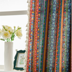 Bestselling Bohemian Bedroom Curtain Cotton Linen Gold Striped Tassel Curtain Fabric for Hotels and Inns Flowing Curtains
