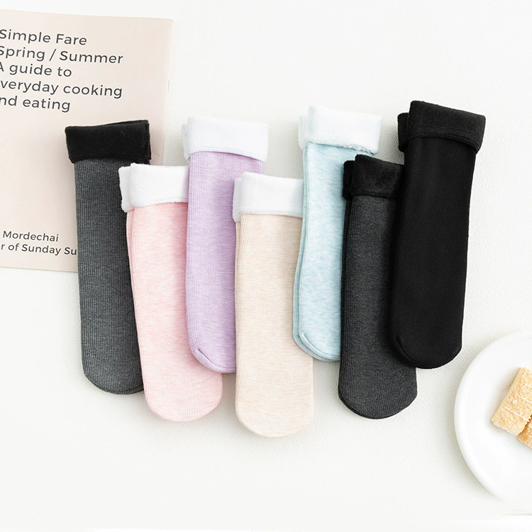 Кашемировые зимние носки в Вертикальную Полоску, утолщенные теплые носки в пол на флисовой подкладке, носки средней длины унисекс, однотонные кашемировые хлопковые носки