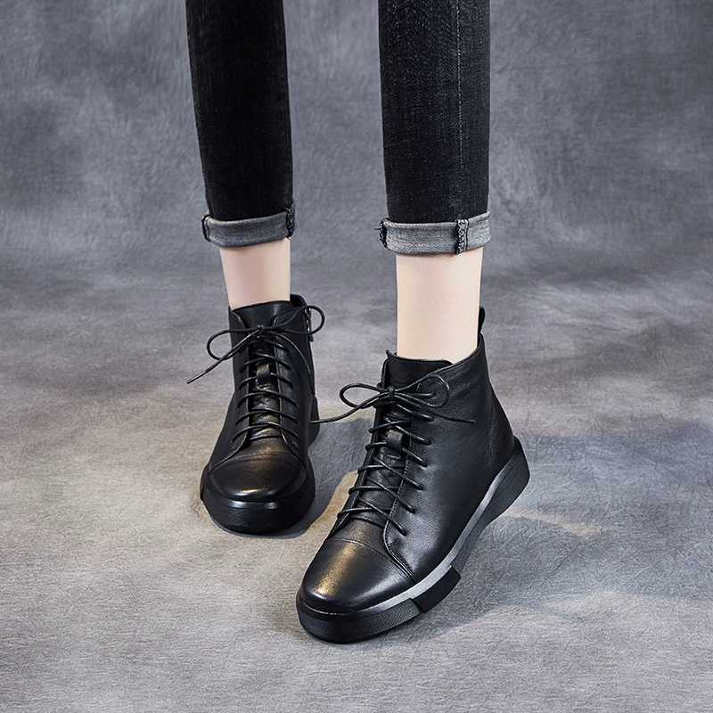 Популярные женские ботинки Мартин весна 2025, короткие ботинки из натуральной кожи, на шнуровке, плоские, из первосортной телячьей кожи, ручная работа.