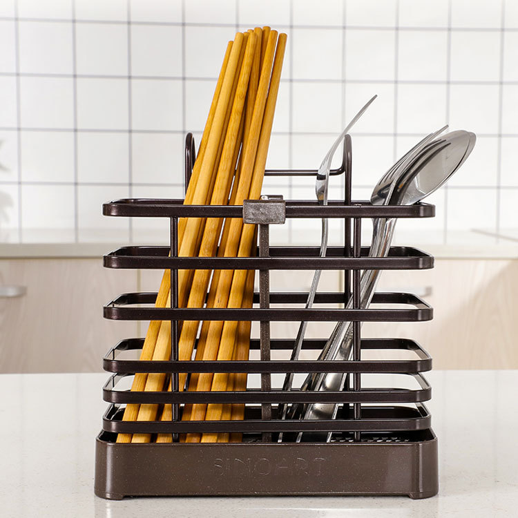 Compact Wall-mounted Chopstick Cage Iron Kitchen2 Chrome Spoon And Fork Holder Drain Storage Rack Vertical Simple Household Chopstick Barrel