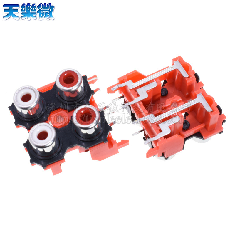 RCA-413四孔莲花插座 4位 音视频信号输入母插座 RCA座AV4-8.4-7B