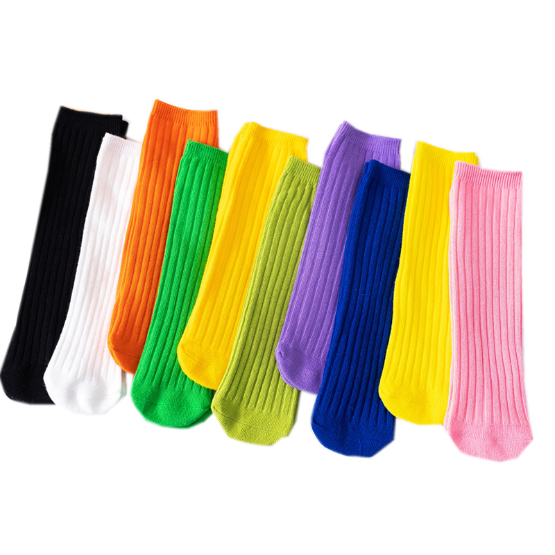 Calcetines de pila para NIÑOS Calcetines rectos sin tacón doble aguja a rayas a media pantorrilla niños grandes color brillante color sólido todo fósforo calcetines para padres e hijos