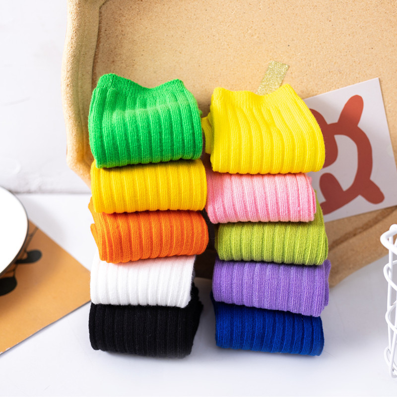 Calcetines de pila para NIÑOS Calcetines rectos sin tacón doble aguja a rayas a media pantorrilla niños grandes color brillante color sólido todo fósforo calcetines para padres e hijos