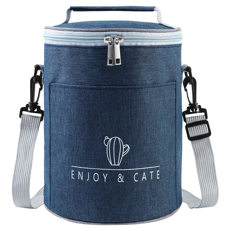 Large Cylindrical Insulated Lunch Bag with Aluminum Foil, Portable Round Lunch Bag for Work