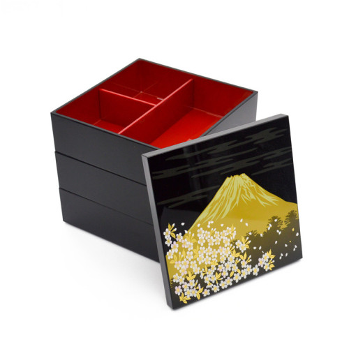 New medium-sized lacquer box Japanese hot stamping realistic cherry blossom sushi box lunch box three-layer New Year lunch box snack box gift box