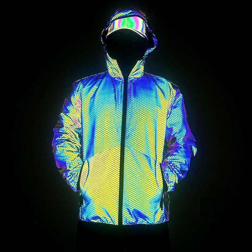 Men's Clothing Fashion Fish Scale Pattern Colorful Reflective Jacket_voghion.com