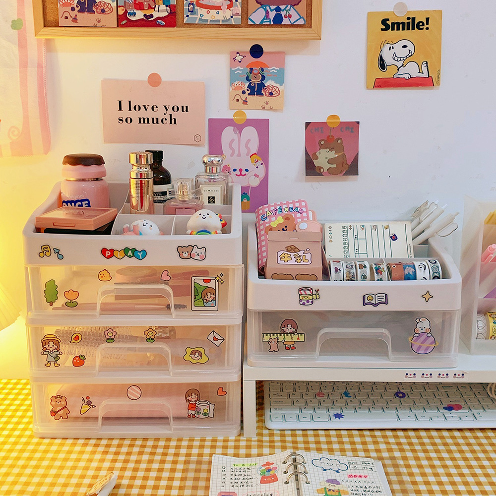 Caja de cosméticos de estilo coreano caja de almacenamiento de cosméticos de escritorio cajón de plástico caja de almacenamiento de joyas rack de almacenamiento