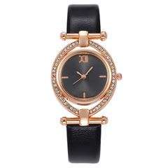 外貿熱賣時尚鑲鑽橢圓形女士手錶女表皮帶石英表女款腕錶