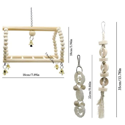 Parrot Bird Toy Set Swing Cage Accessories Supplies Wood Color Amazon