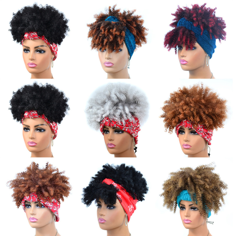 Foreign trade headscarf wig supply black gradient small roll explosion head cover hair band headscarf wig head cover