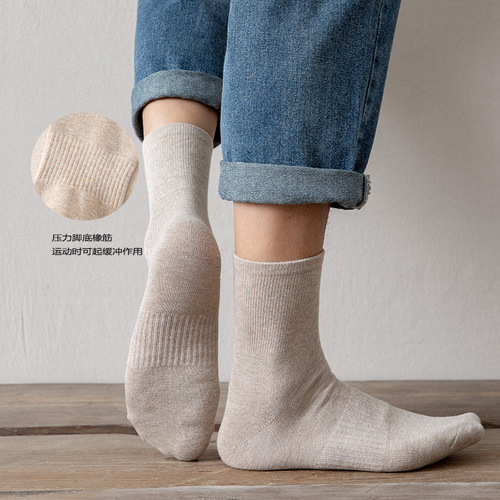 Socks men's autumn and winter solid color mid-calf men's socks cotton breathable socks mid-calf sole elastic retro men's socks