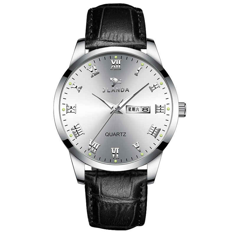 블랙 가죽 스틸 화이트 남성 J6707G-P