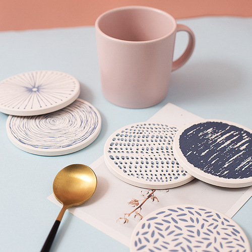 Diatomaceous earth absorbent pad, diatom mud, Japanese pattern, household round coaster, custom-made humidity-controlled and insulating placemat