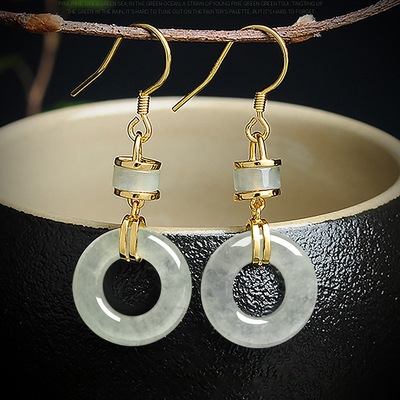 高档S925银镶嵌天然A货翡翠耳环冰种玉石时尚女款耳坠耳饰ins批发|ru