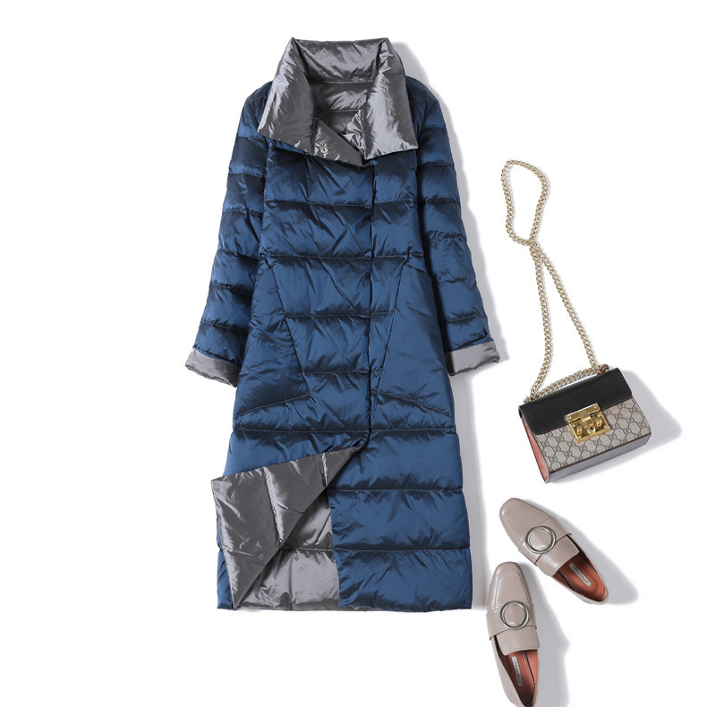 Cross-Border Autumn and Winter New Amazon Lightweight down Jacket Women's Mid-Length Over-The-Knee Slim Double-Sided Jacket