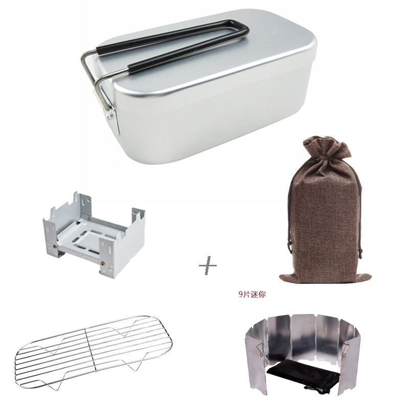 Camping al aire libre vajilla aluminio almuerzo caja portátil plegable japonés cuadrado almuerzo caja de almuerzo logotipo personalizado