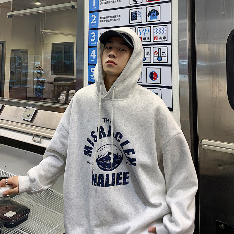 Suéter con capucha de los hombres de otoño suelto todo juego superior estilo coreano de moda forrado de lana ins estilo de Hong Kong CEC chaqueta casual Perezoso