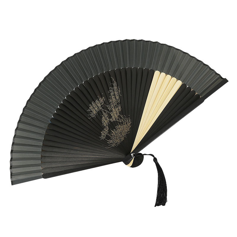 Ventilador publicitario personalizado transfronterizo bambú punta corta Borde de pintura superficie de seda ventilador plegable hueso tallado grabado procesamiento al por mayor ventilador antiguo