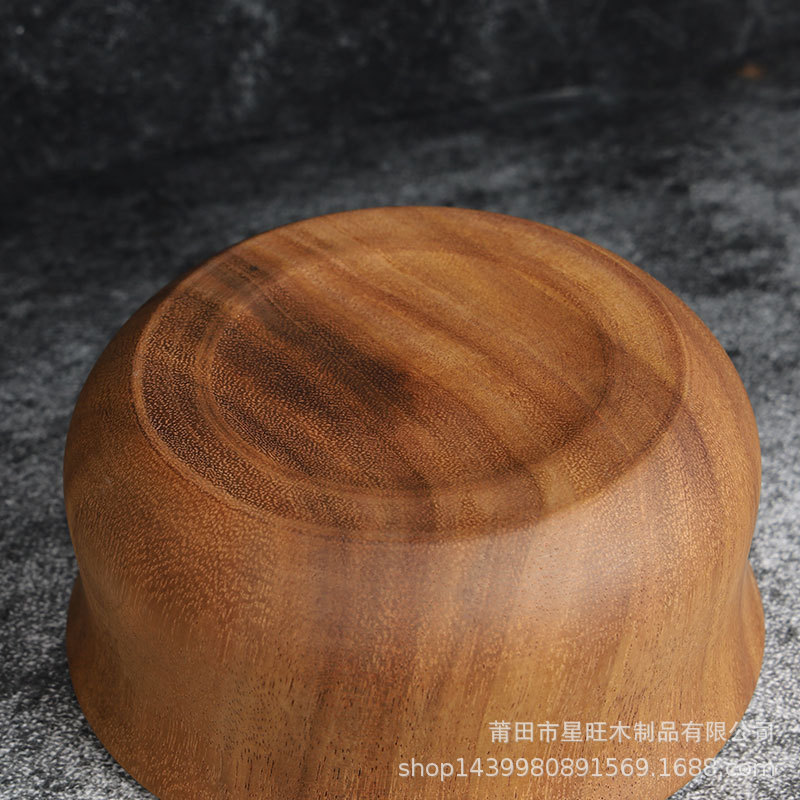 Suministro directo de fábrica madera maciza japonés y coreano tazón de fideos instantáneos fruta de excavación de madera entera con tapa madera de acacia tazón grande redondo en stock