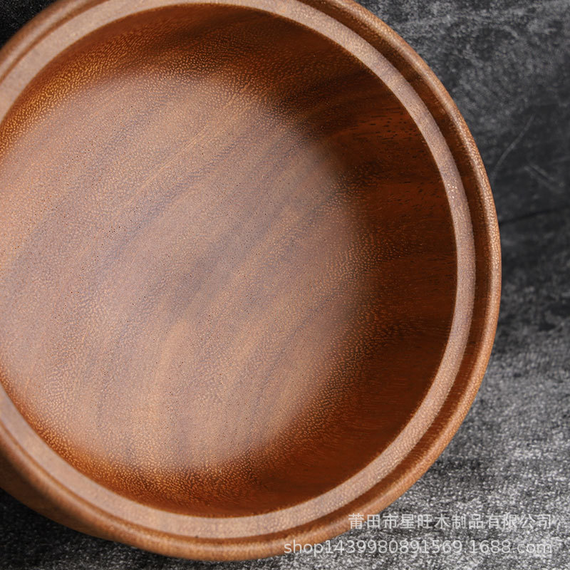 Suministro directo de fábrica madera maciza japonés y coreano tazón de fideos instantáneos fruta de excavación de madera entera con tapa madera de acacia tazón grande redondo en stock