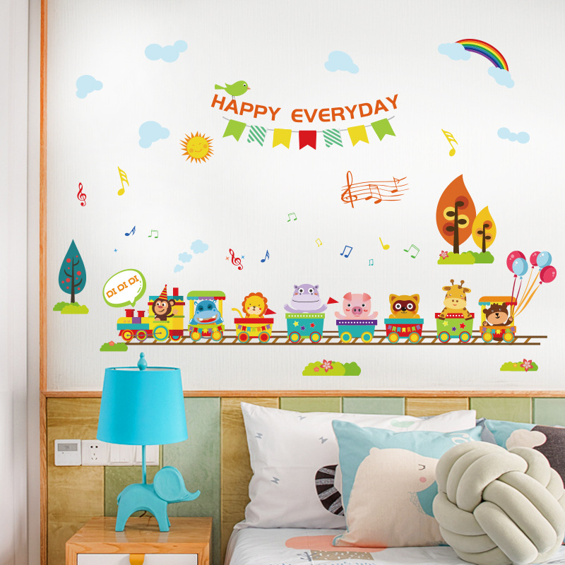 SK9346 Cartoon Small Animals Train Wall Stickers Children's Room Bedroom Warm Wall Decoration Stickers Self-adhesive Wallpaper