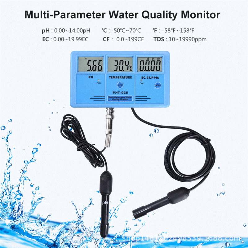 PH-026 water quality detector pH meter acidimeter temperature EC conductivity CFTDS fish tank swimming pool online monitoring