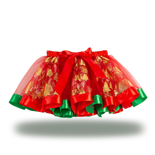 2024 New Year and Christmas girls tutu skirt bronzing Christmas tree elk tutu skirt mesh children's princess skirt