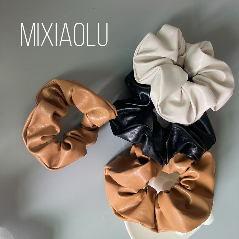 Temperament Gentle Milk Tea Color Leather Colorful Hair Ring Cold Simple Korean Dongdaemun pu Leather Retro Headline